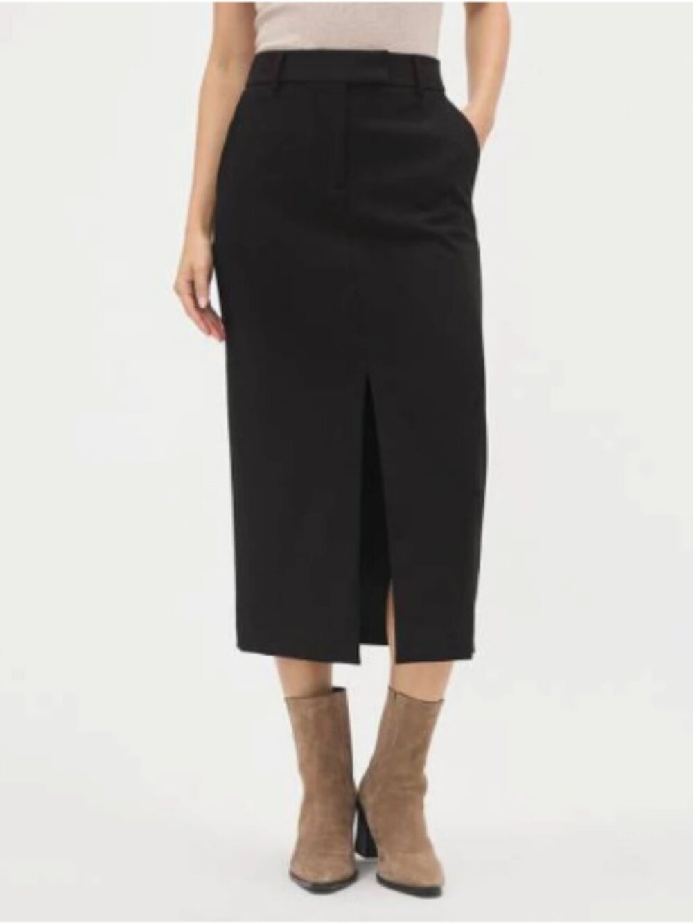 RW&CO. Techno Twill High-Rise Pencil Midi Skirt
